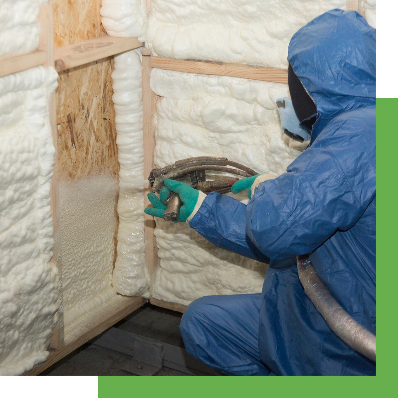 Applying A Construction Foam To The Wall Of A Wooden House